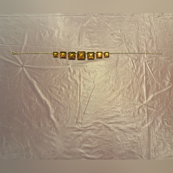 Vintage Y2K Gold Necklace w/Square Amber/Orange Stones 18” - Picture 8 of 8